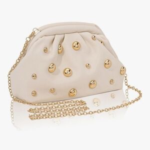 Elegant Cream and Gold Studded Women's Bag